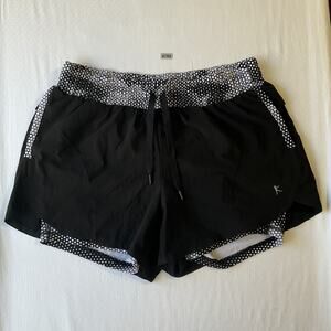 Danskin Now Women Activewear Shorts S (4-6) Black Polka Dot 3.5" Inseam w Inner